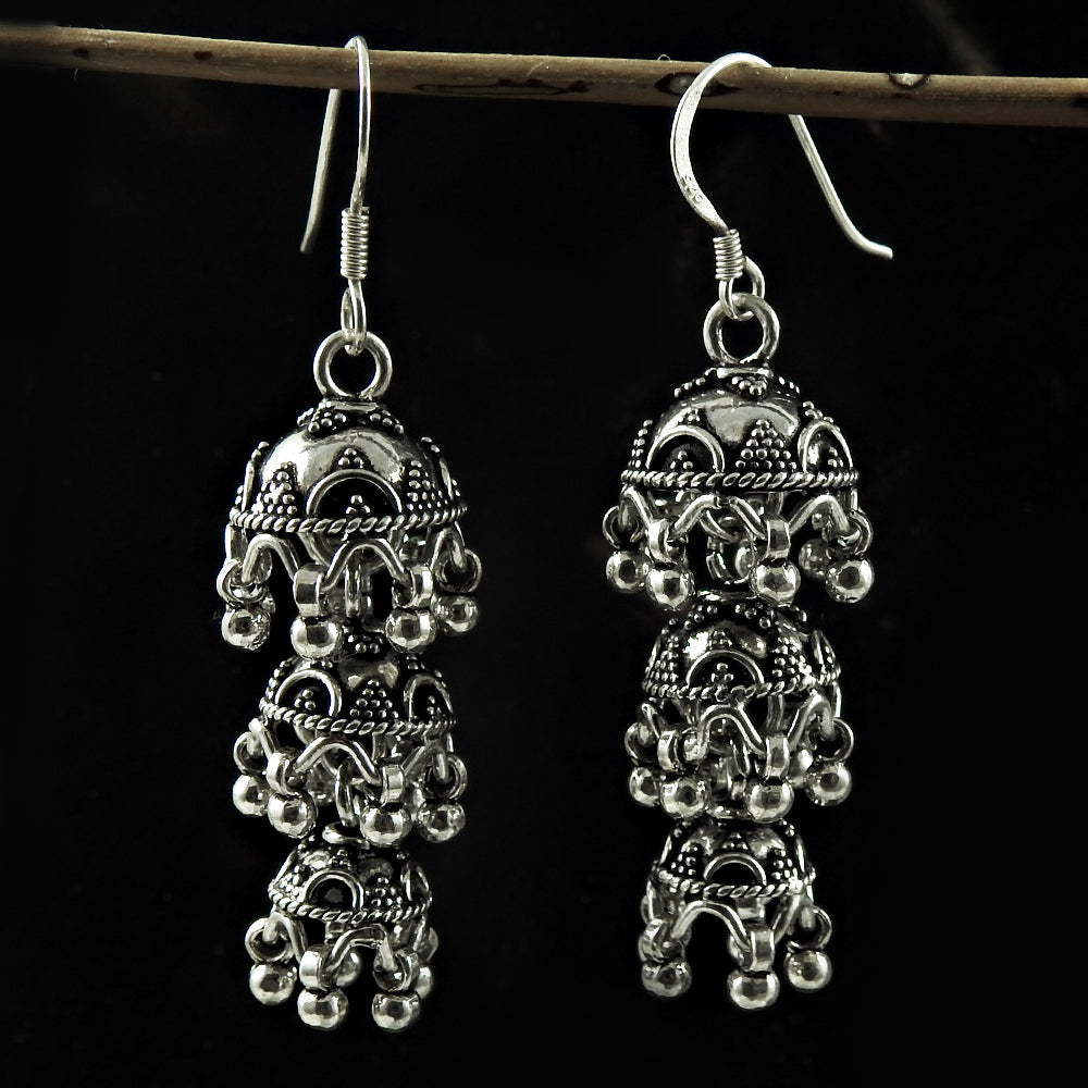 Indian Artisan Mothers Day Gift Jewelry 925 Solid Sterling Silver Earrings U3