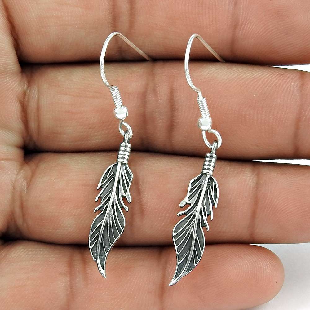 Dainty Oxidised Sterling Silver Leaf Earrings 925 Sterling Silver Vintage Jewellery