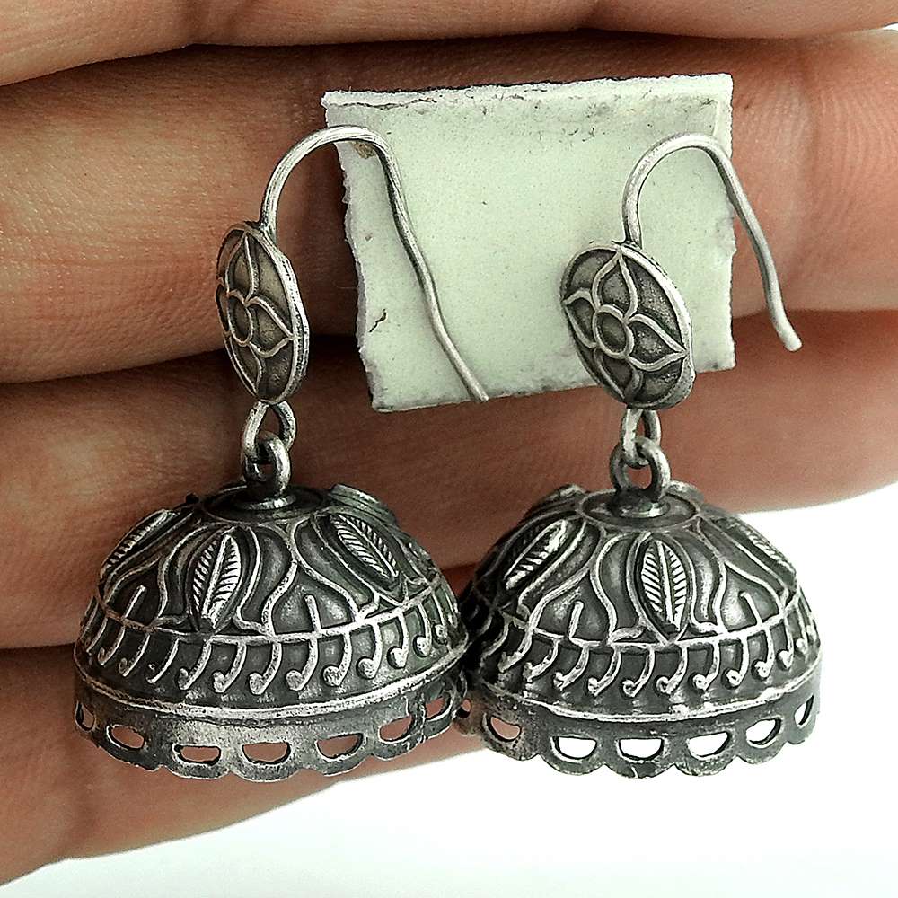 Pleasing Oxidized Sterling Silver Jhumki Earring Jewelry