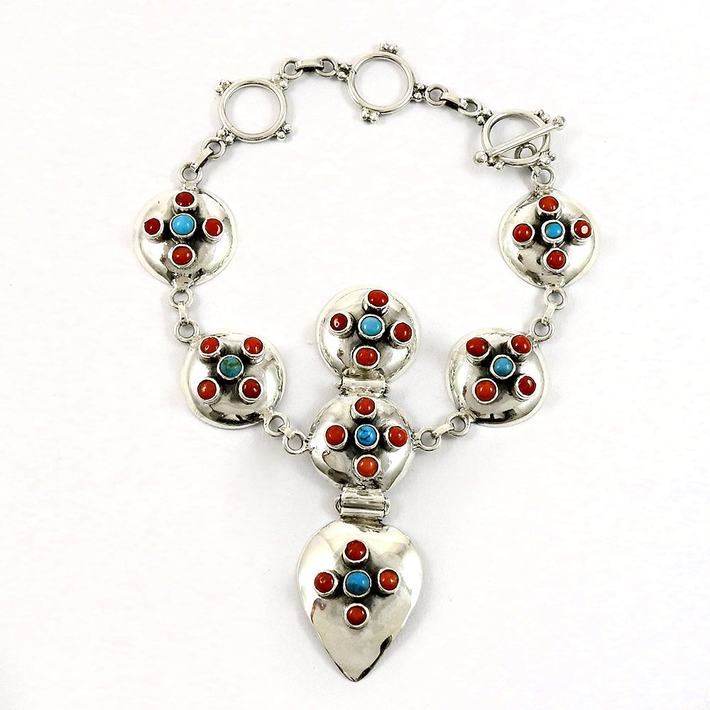 Natural Coral Gemstone Cluster Boho Necklace 925 Sterling Silver For Girls B1