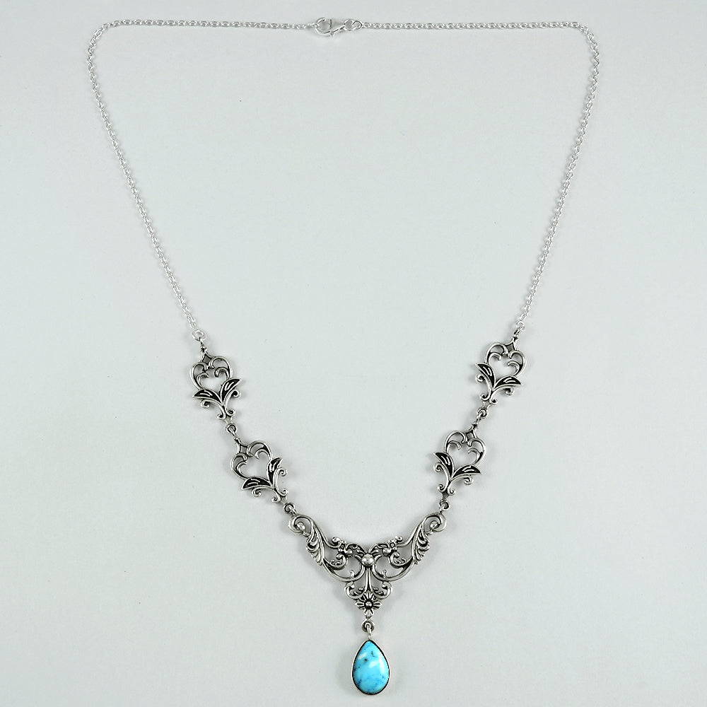 101 Pear December Natural Turquoise Statement Artisan Wife Necklace 925 Solid Silver
