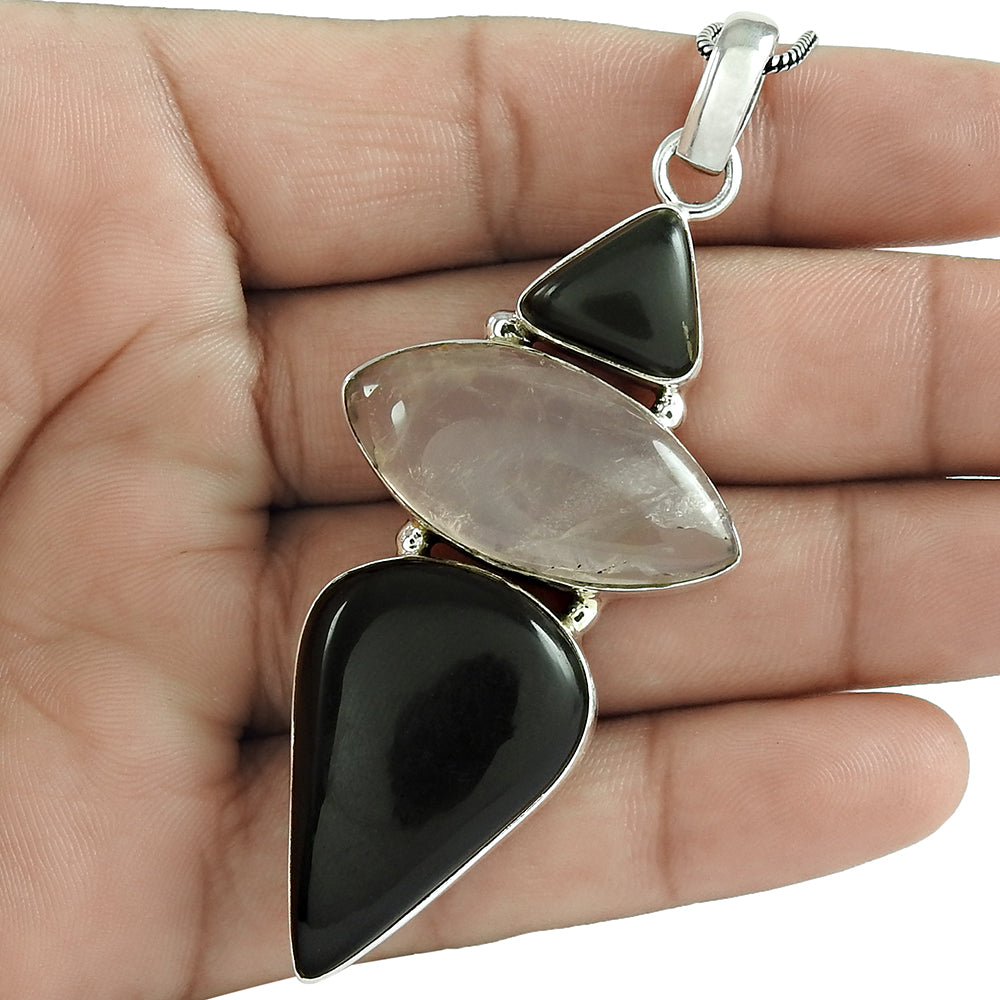 Mothers Day Gift Natural Onyx Gemstone Pendant Vintage 925 Silver A3