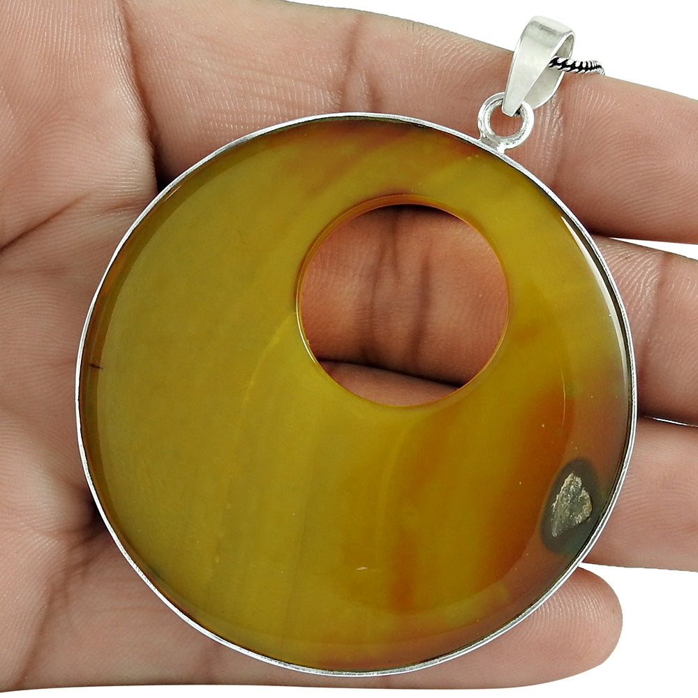 Mothers Day Gift Natural Onyx Gemstone Pendant Vintage 925 Sterling Silver G4