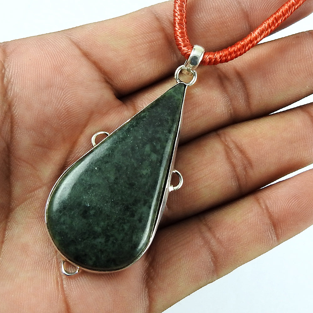 Mothers Day Gift 925 Silver Natural Nephrite Jade Gemstone Pendant Bohemian C3