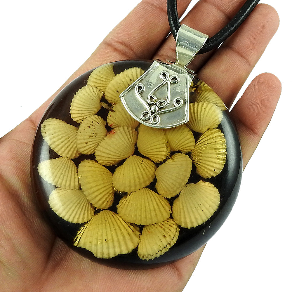 Natural Shell Gemstone Pendant Tribal 925 Sterling Silver Jewelry For Girls G3