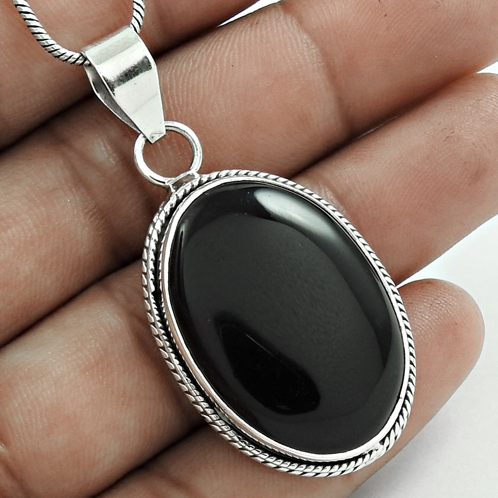 Natural Onyx Gemstone Indian Jewelry 925 Sterling Silver Pendant For Women J3