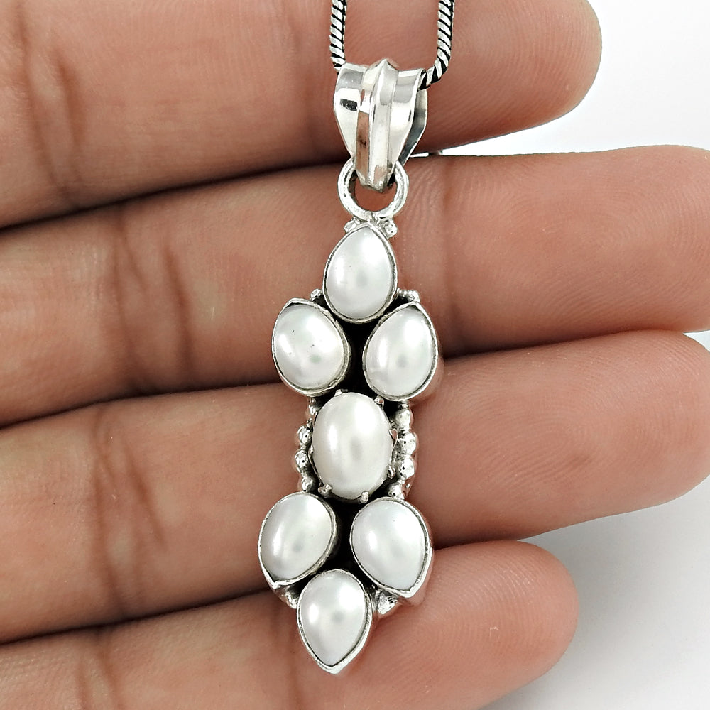 Mothers Day Gift Natural Pearl Pendant Boho 925 Sterling Silver A3