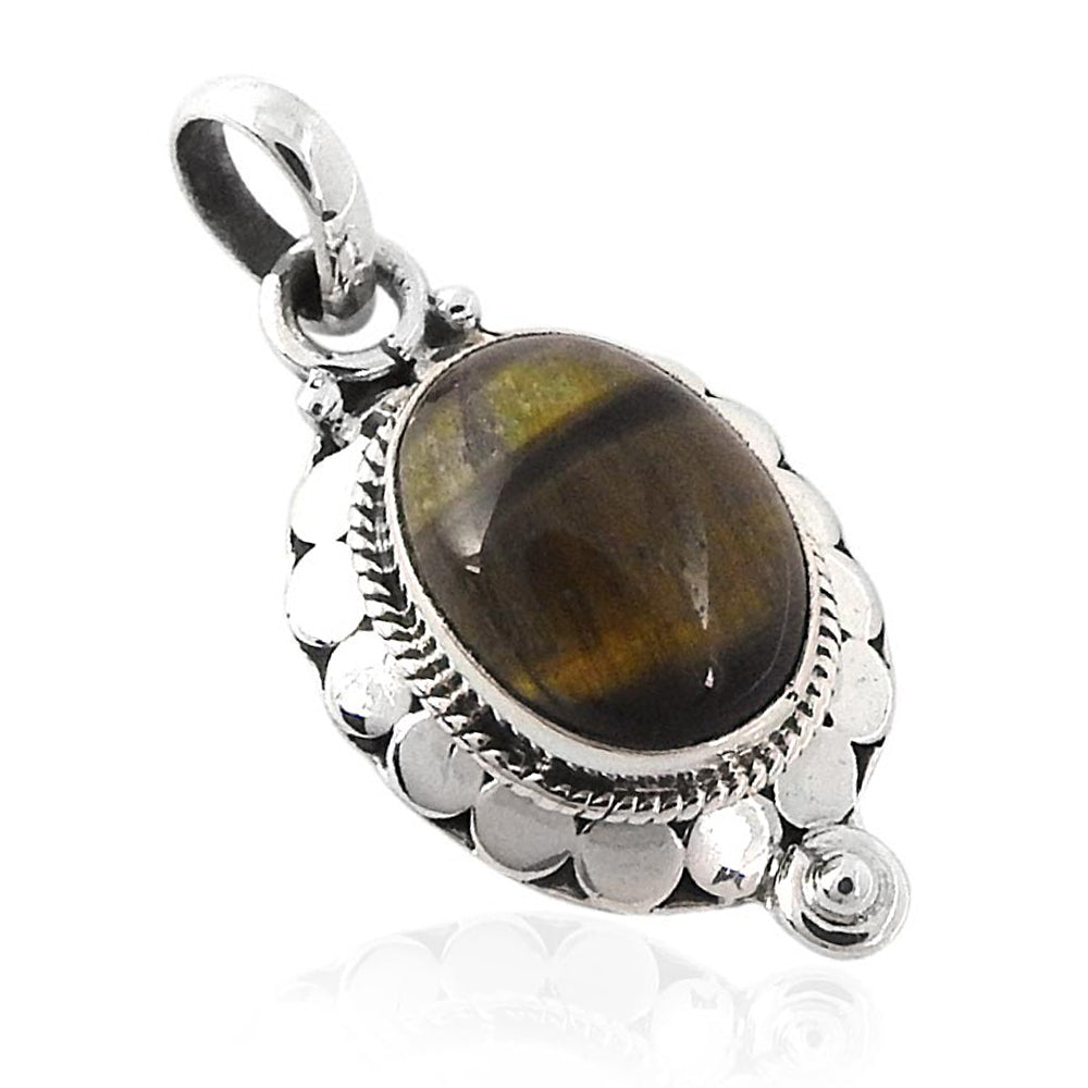 Mothers Day Gift Pendant Bohemian 925 Silver Natural Tiger'S Eye Gemstone O4