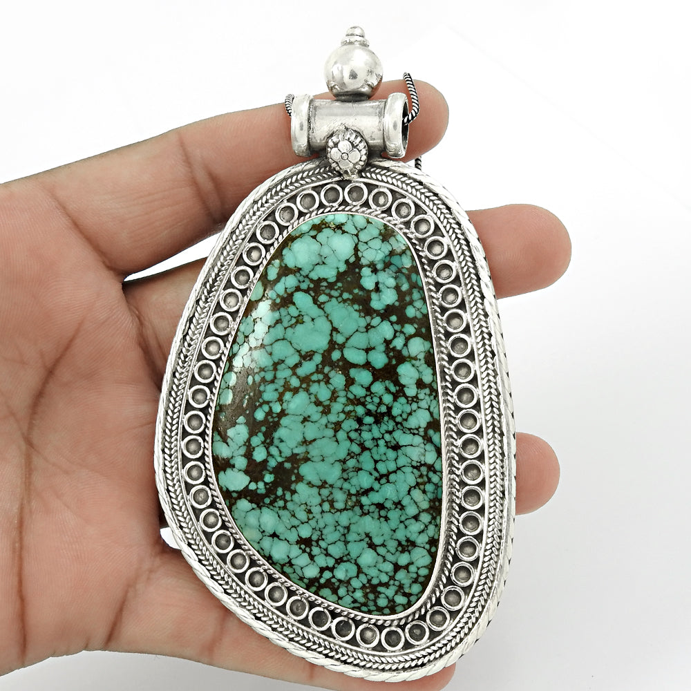 Natural Turquoise Gemstone Pendant Bohemian 925 Sterling Silver Jewelry B4