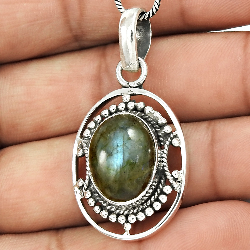 Natural Labradorite Gemstone Jewelry 925 Sterling Silver Pendant Mothers Day Gift
