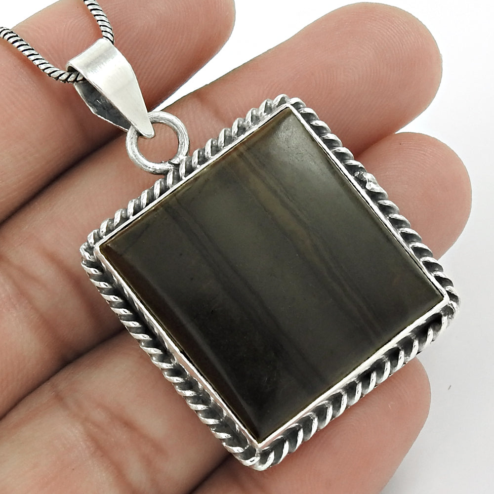 Mothers Day Gift Natural Hipnatic Jasper Pendant Bohemian 925 Silver W4