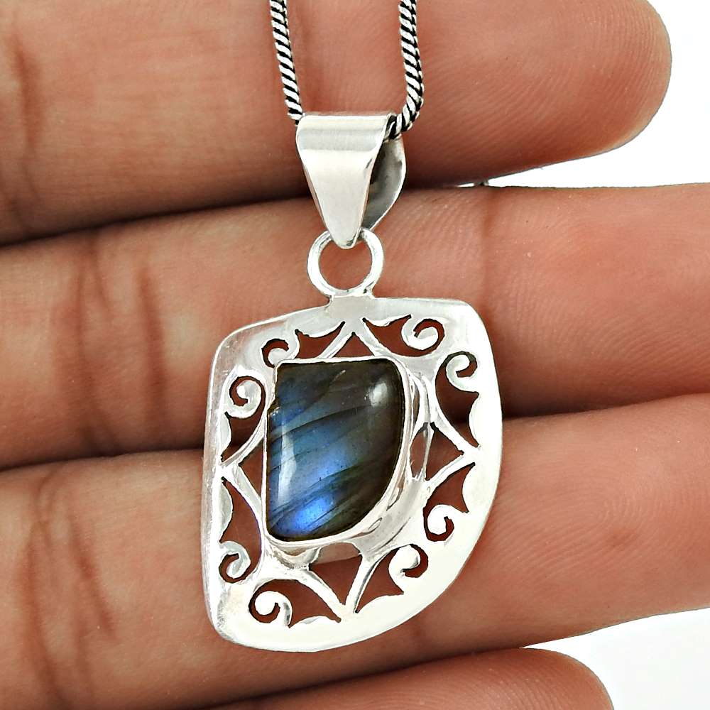 Labradorite Gemstone Pendant 925 Sterling Silver Traditional Jewelry YH24