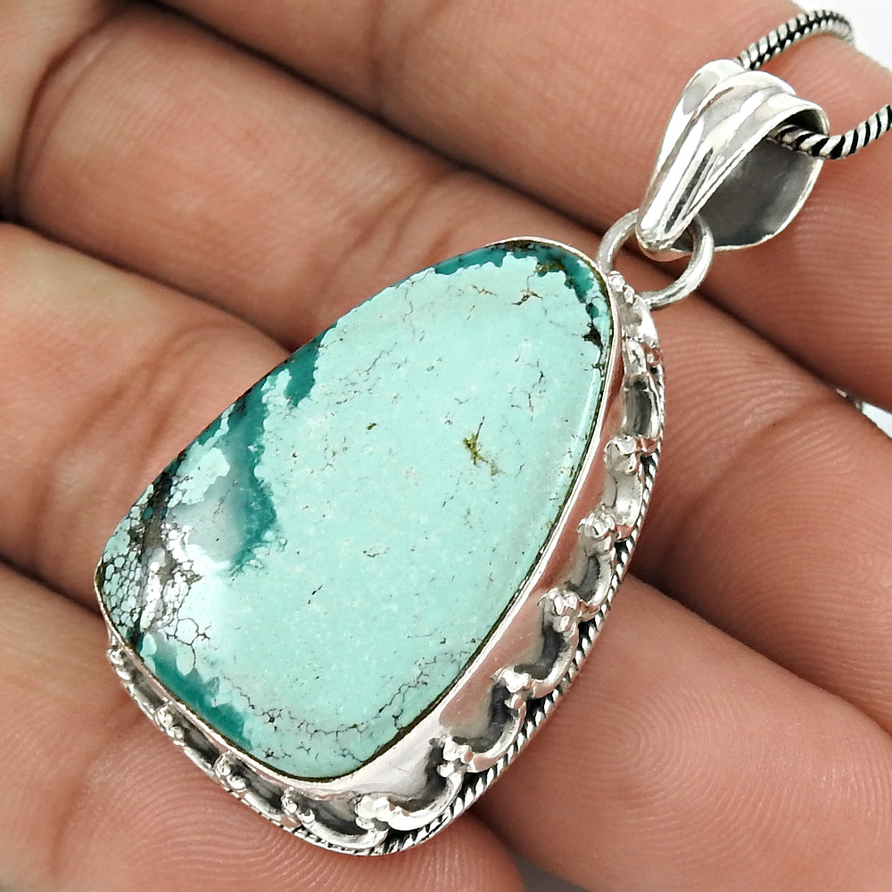 Natural Gemstone Pendant Ethnic Turquoise 925 Sterling Silver Indian Jewelry Z4