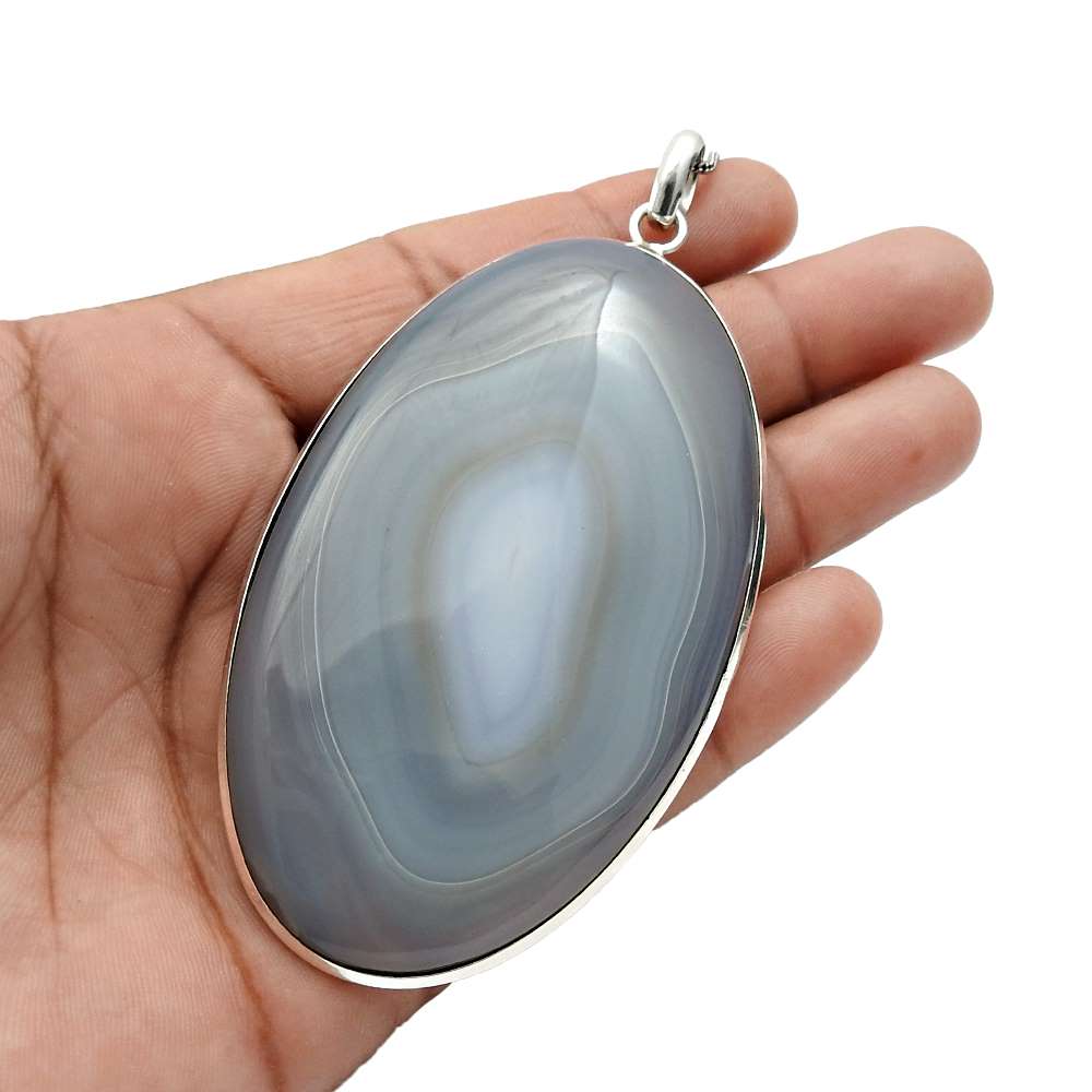 Oval Striped Onyx Gemstone Handmade Pendant 925 Sterling Silver Jewelry W5