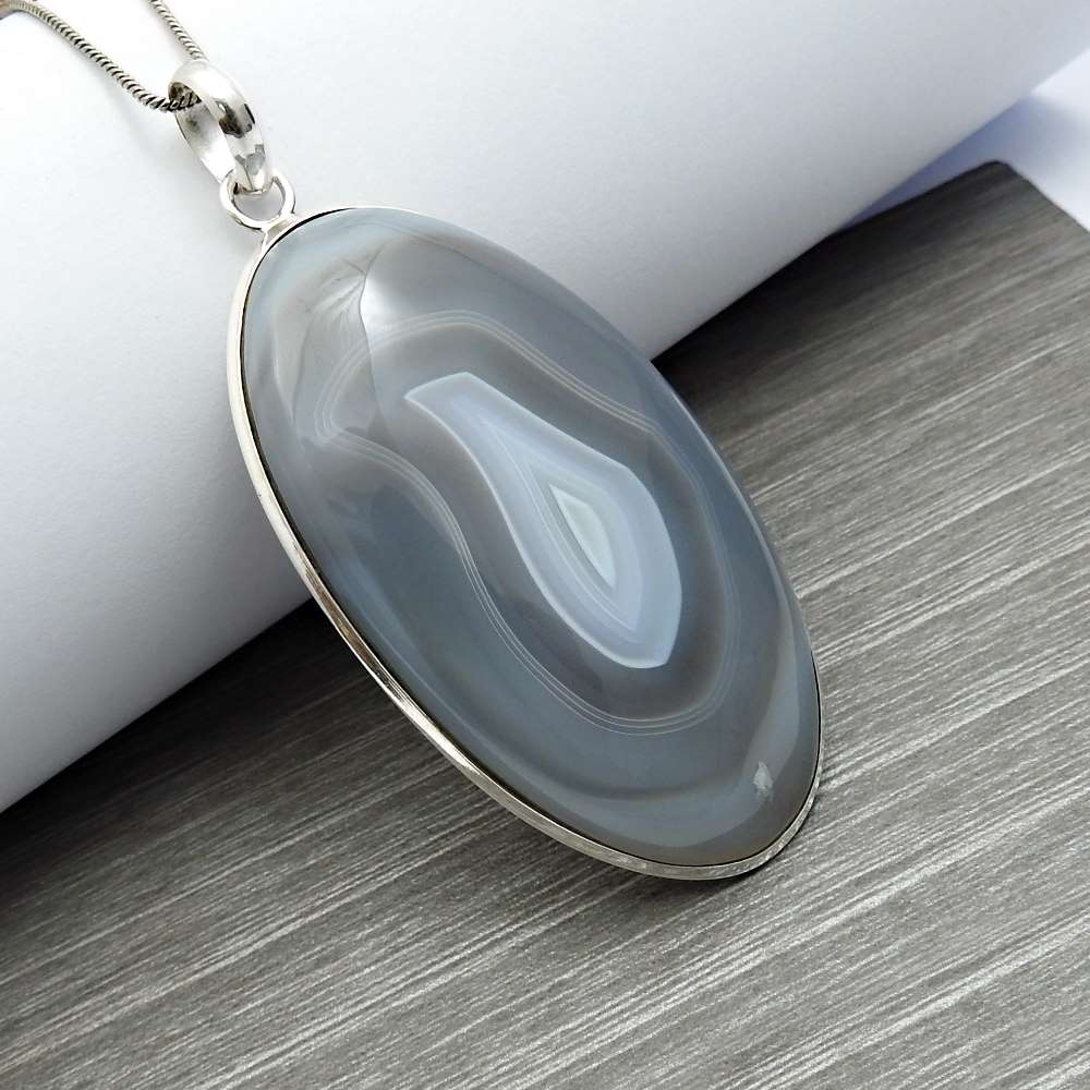 Fine Striped Onyx Gemstone Jewelry 925 Fine Silver Pendant Q1