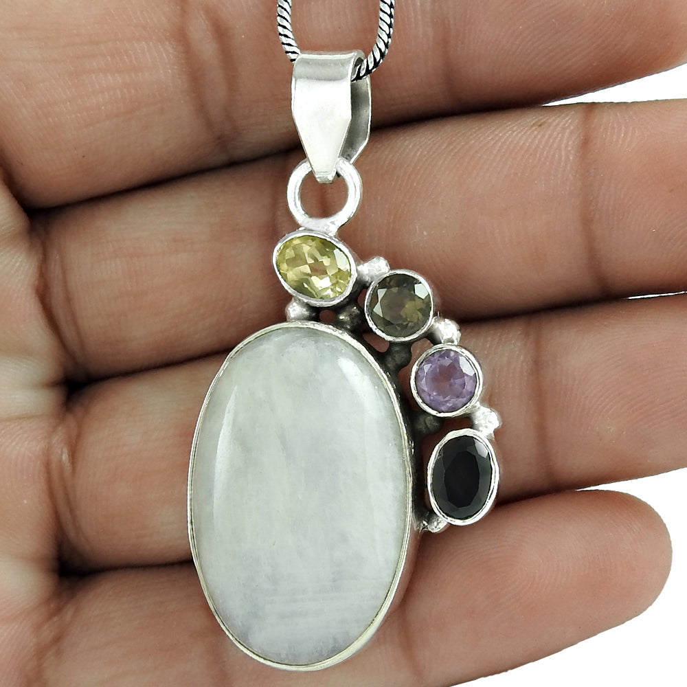 Natural Moonstone Gemstone 925 Sterling Silver Mothers Day Gift Pendant N10