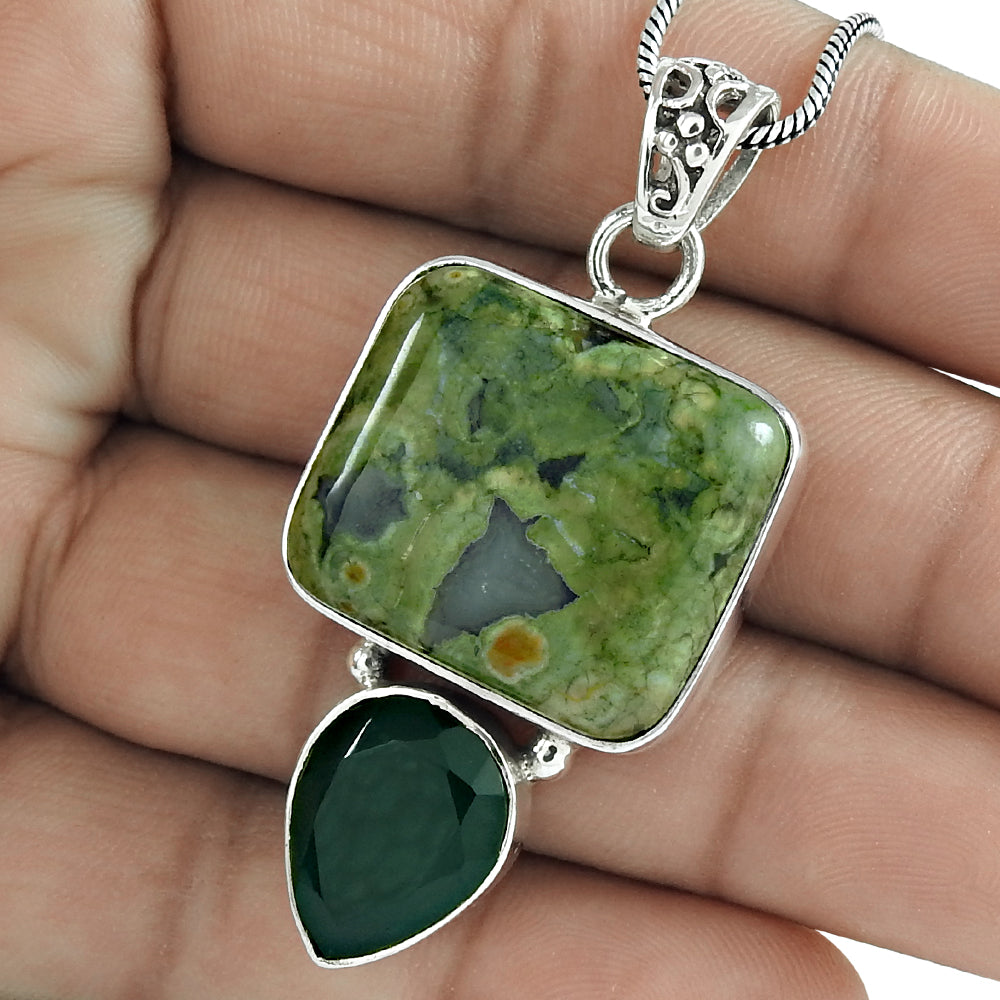 Natural Jasper Gemstone 925 Sterling Silver Pendant Vintage For Women T19