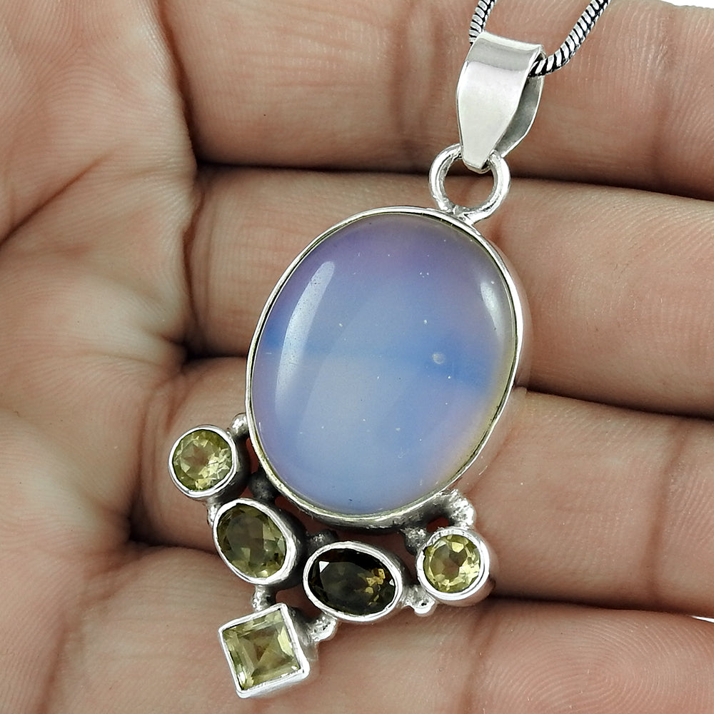 Natural Smoky Quartz Gemstone 925 Sterling Silver Pendant Bohemian For Girls G7