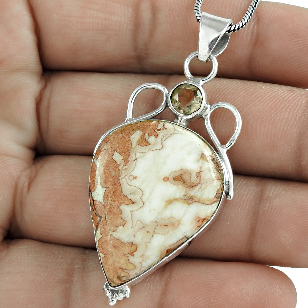 Natural Jasper Gemstone Pendant Handmade 925 Sterling Silver Indian Jewelry A16
