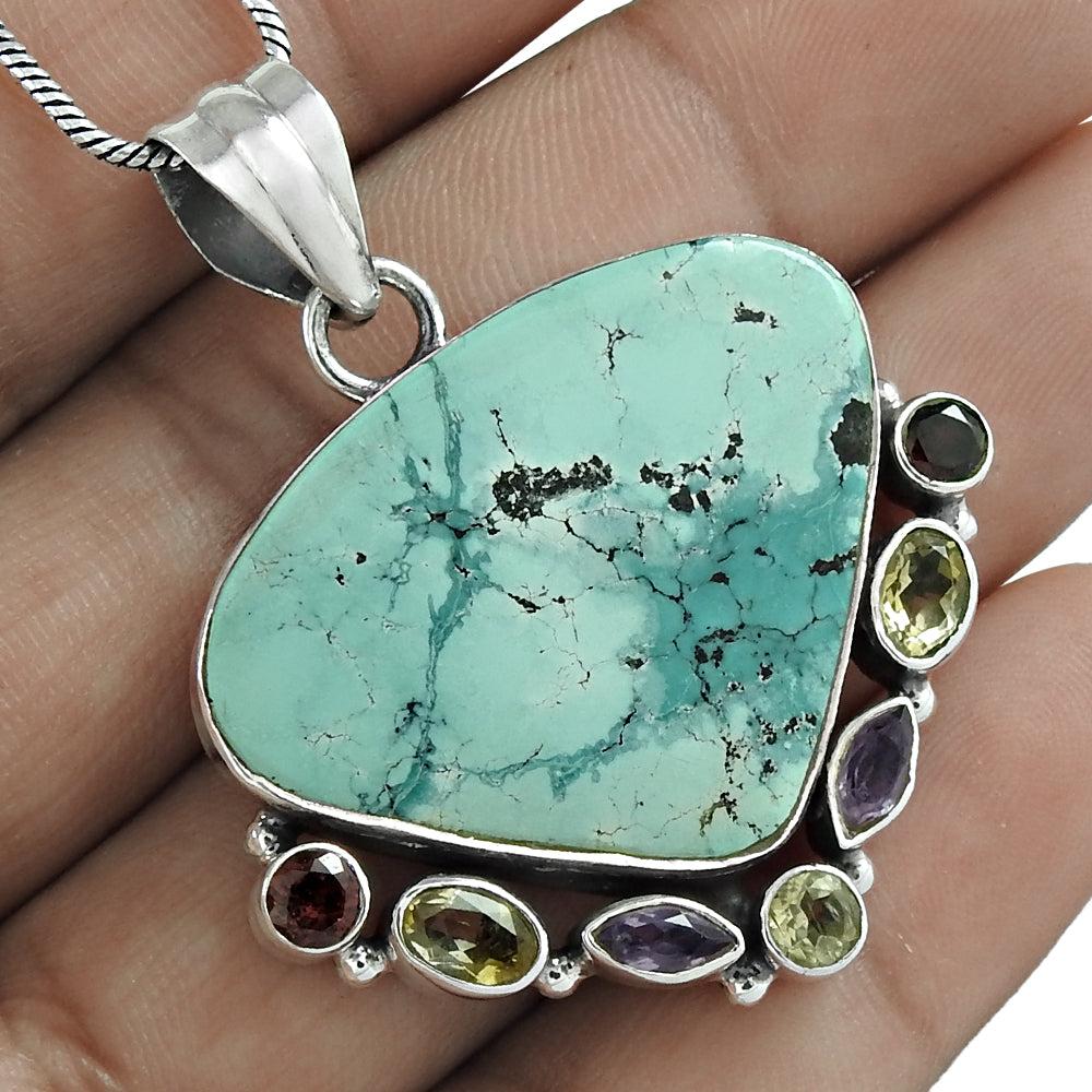 Natural Gemstone Pendant Vintage Turquoise 925 Sterling Silver Indian Jewelry I7