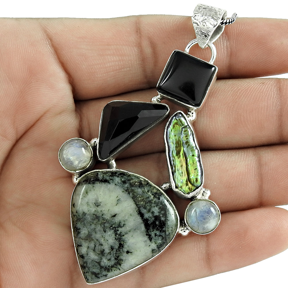Natural Jasper Gemstone Pendant Bohemian 925 Sterling Silver For Girls Z19