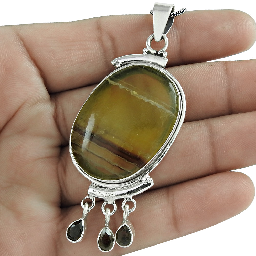 Gift For Her 925 Sterling Silver Natural Fluorite Gemstone Pendant Tribal C8