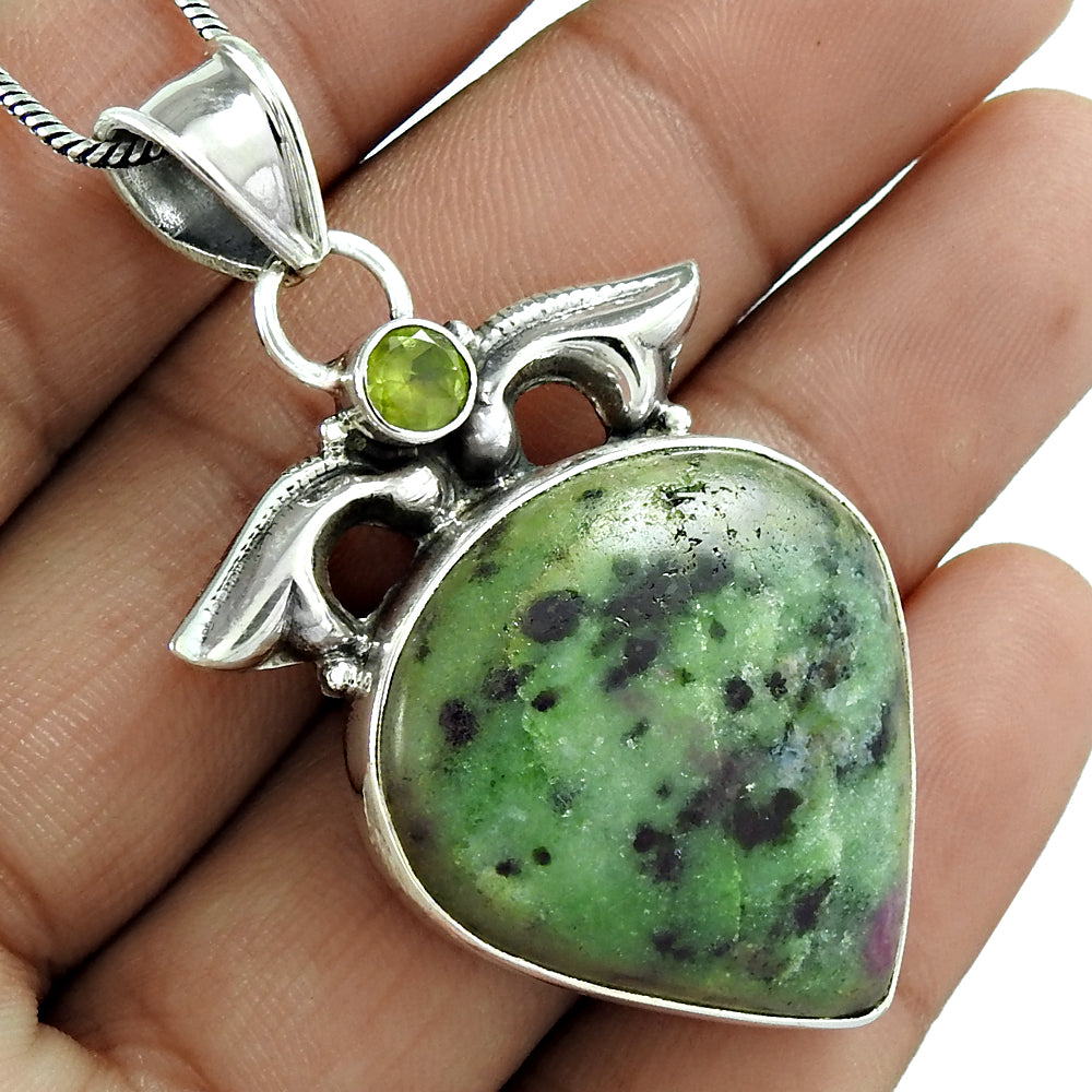 Natural Jasper Gemstone Jewelry 925 Sterling Silver Pendant Vintage For Women V1