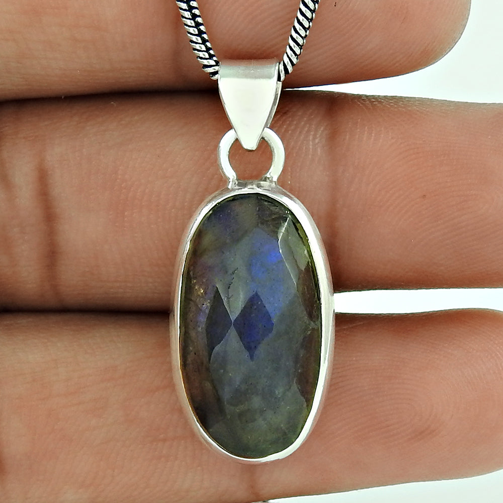 Labradorite Gemstone Silver Pendant Jewellery P1