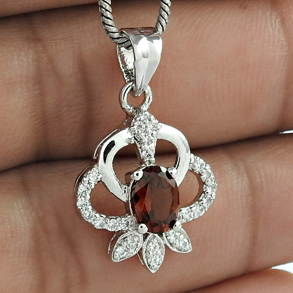 Headmost Trends 925 Sterling Silver Citrine Gemstone With CZ Rhodium Plated Pendant