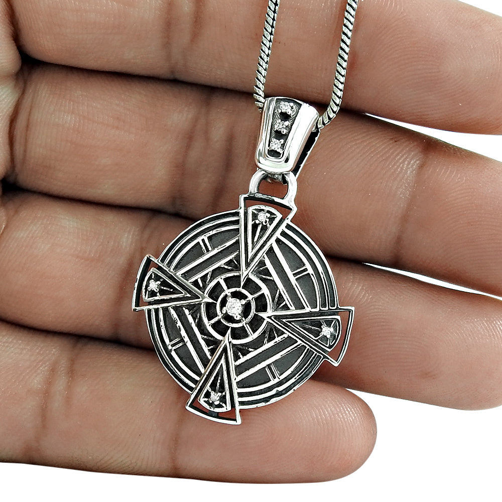 101 925 Solid Silver Natural Cubic Zirconia Handcrafted Tribal Engagement Pendant