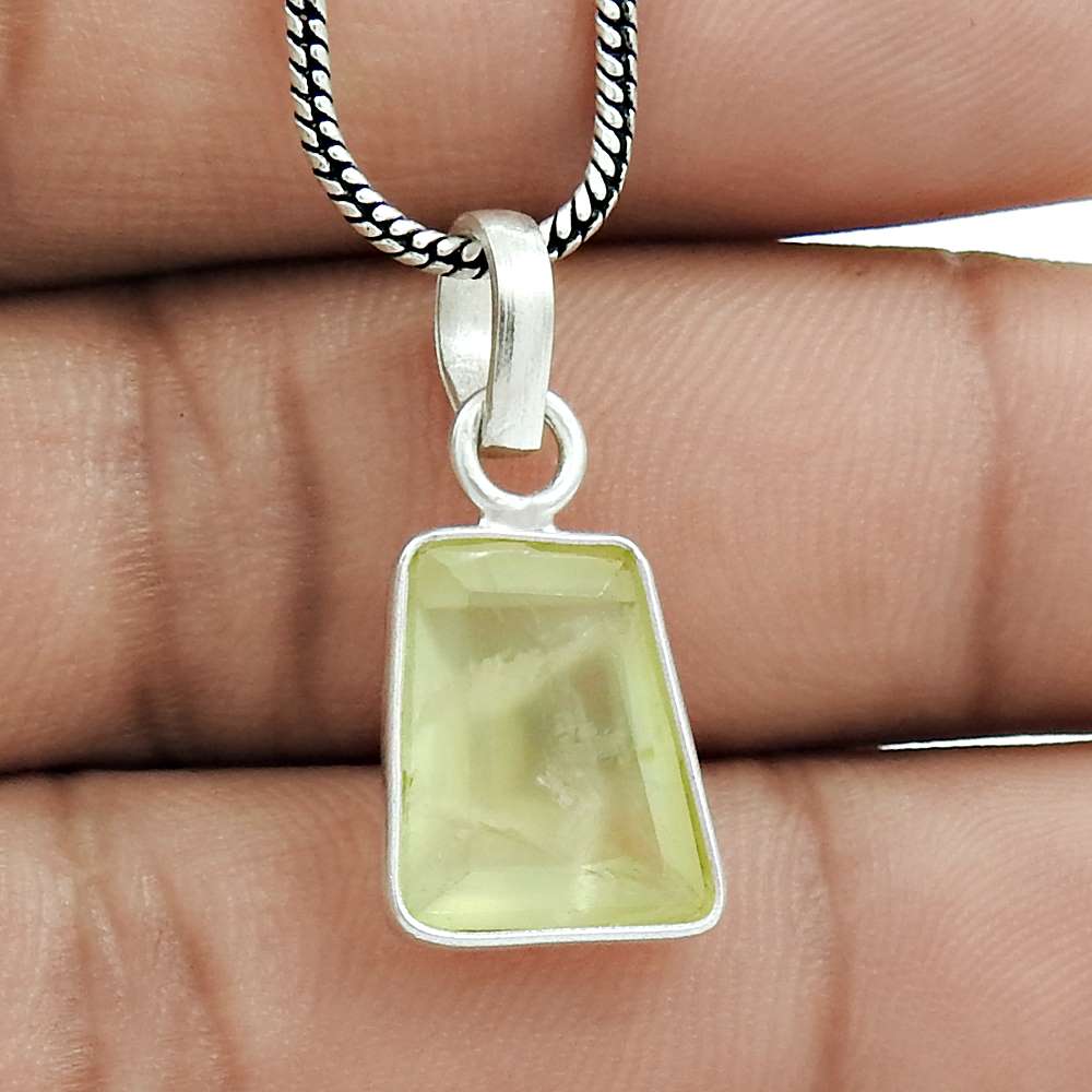 Women Gift For Her 925 Sterling Silver Jewelry Prehnite Gemstone Pendant G71