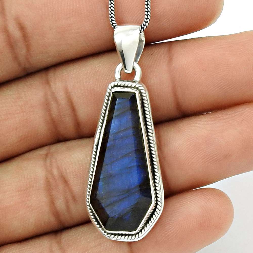 HANDMADE 925 Sterling Silver Jewelry Natural LABRADORITE Gemstone Pendant MM10