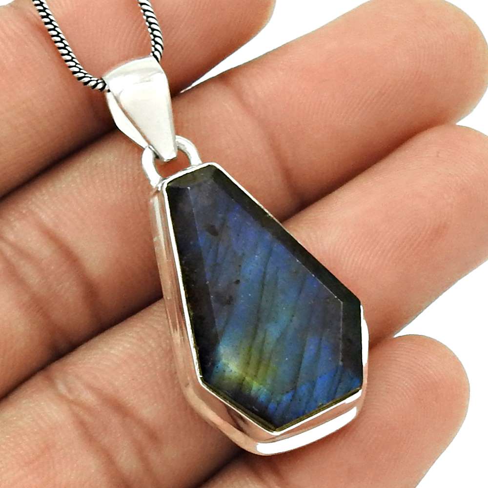 Natural LABRADORITE Gemstone HANDMADE Jewelry 925 Sterling Silver Pendant LL11