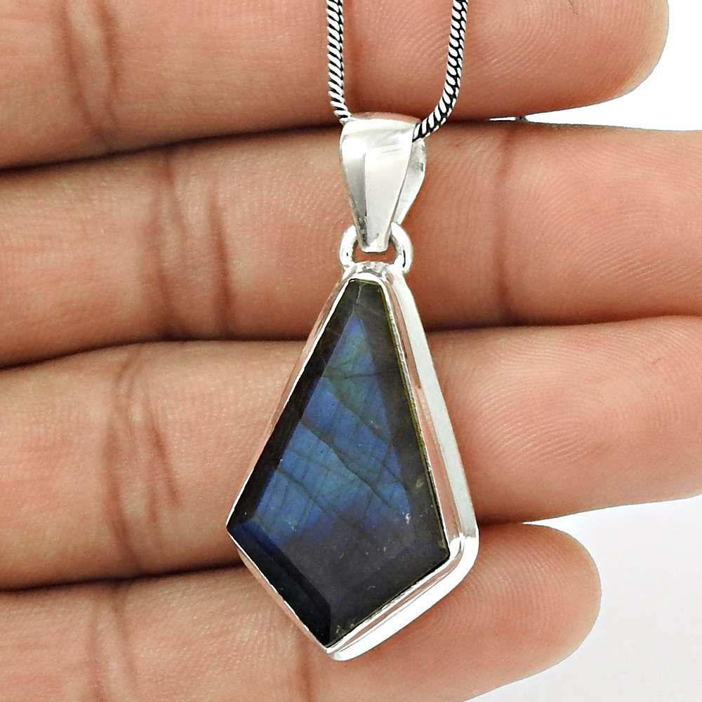 Natural LABRADORITE Gemstone HANDMADE Jewelry 925 Sterling Silver Pendant DD12
