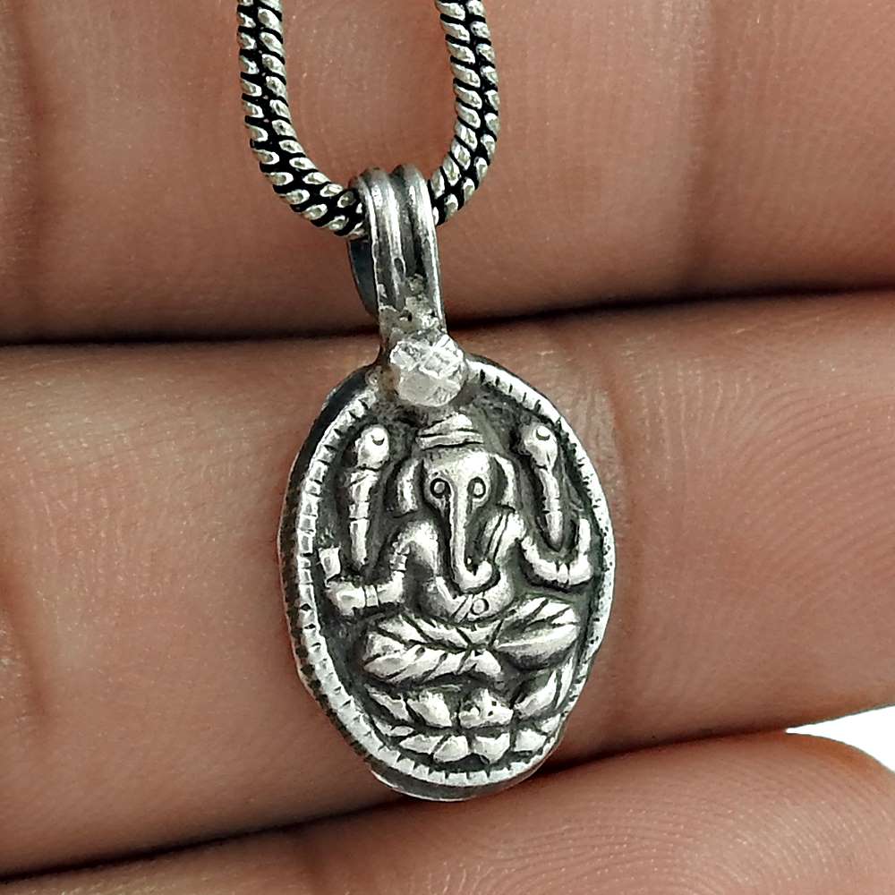 Oxidised Ganesh Pendant Handmade 925 Sterling Silver Jewellery