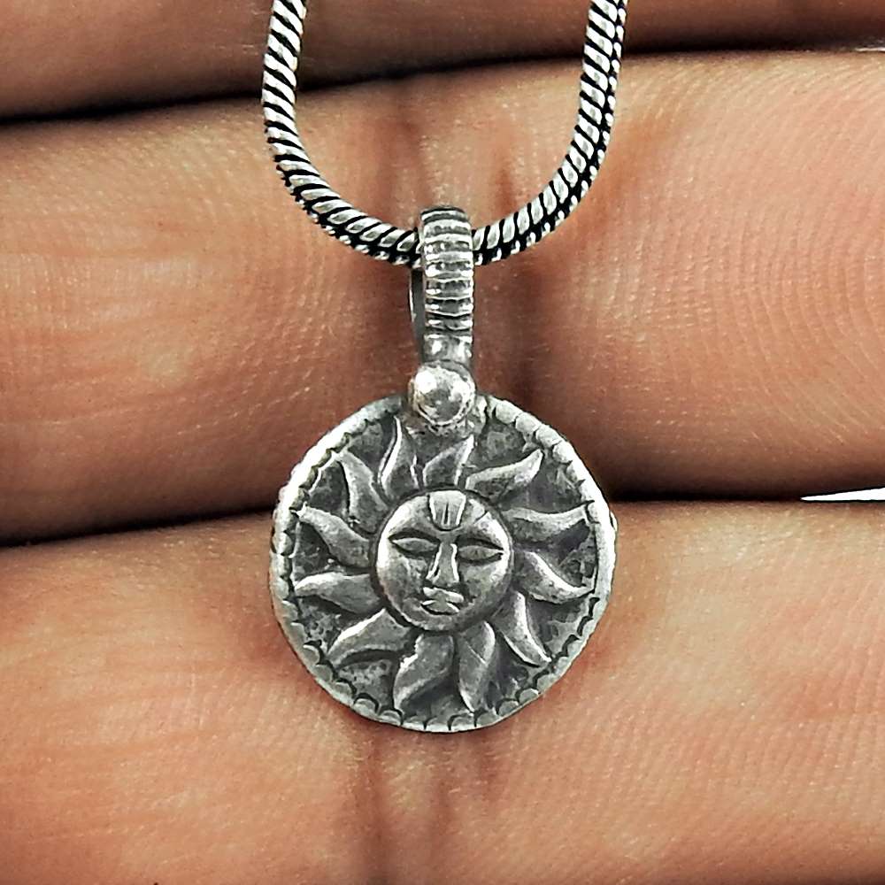 Handmade Oxidised Sterling Silver Fashion Jewellery Traditional Sun Pendant