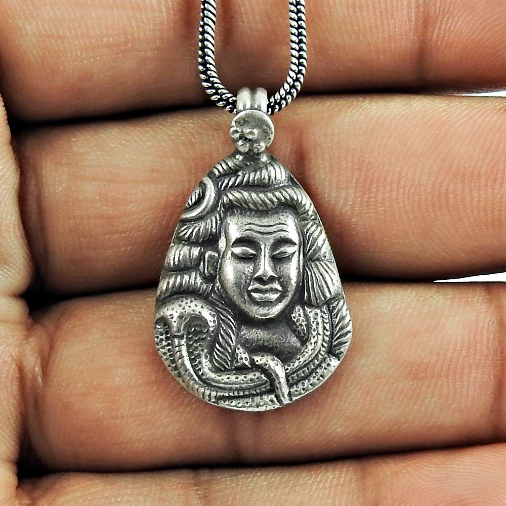 Oxidised 925 Sterling Silver Indian Jewellery God Shiva Handmade Pendant