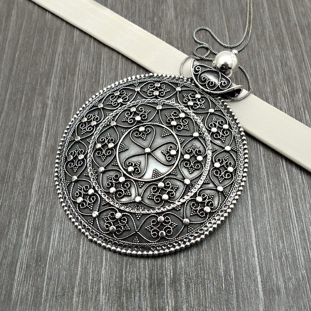 Antique Look Artisan Pendant 925 Sterling Silver Oxidized Jewelry