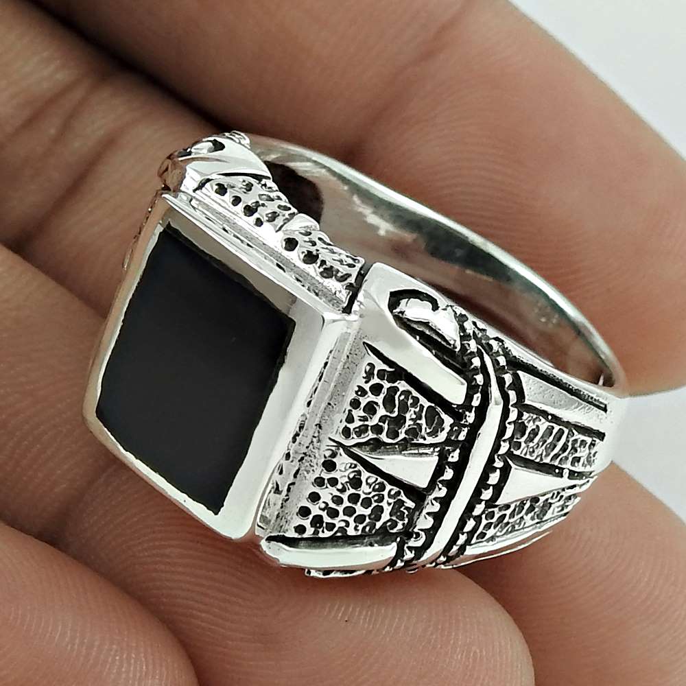 Gift For Women Statement Ethnic Ring Size 13 925 Silver Natural Onyx Gemstone D1