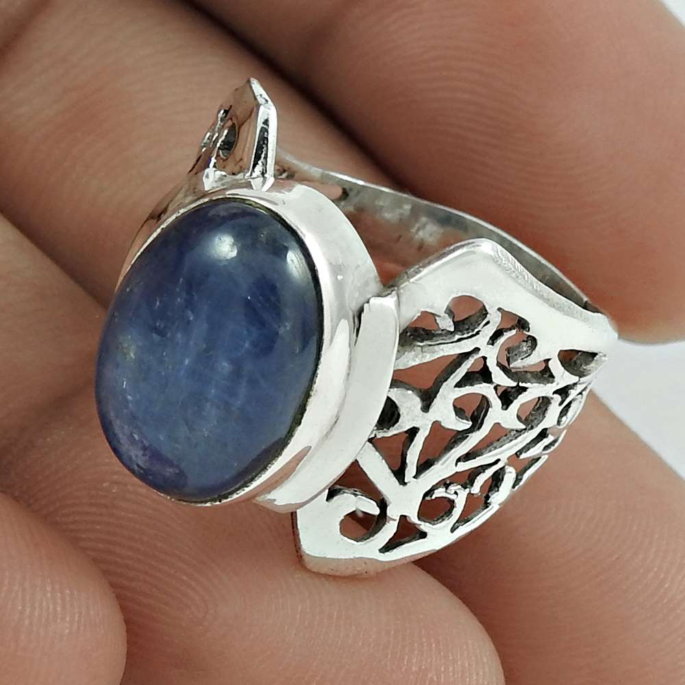 Natural Kyanite Gemstone Solitaire Ring Size 8 925 Sterling Silver For Women B1