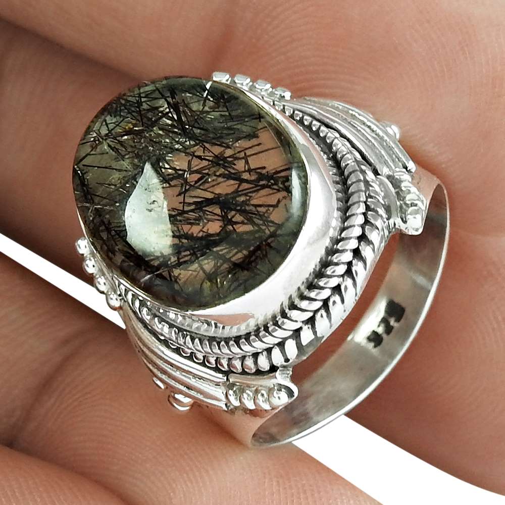 Natural Rutile Gemstone Cocktail Ring Size 8 925 Sterling Silver I1