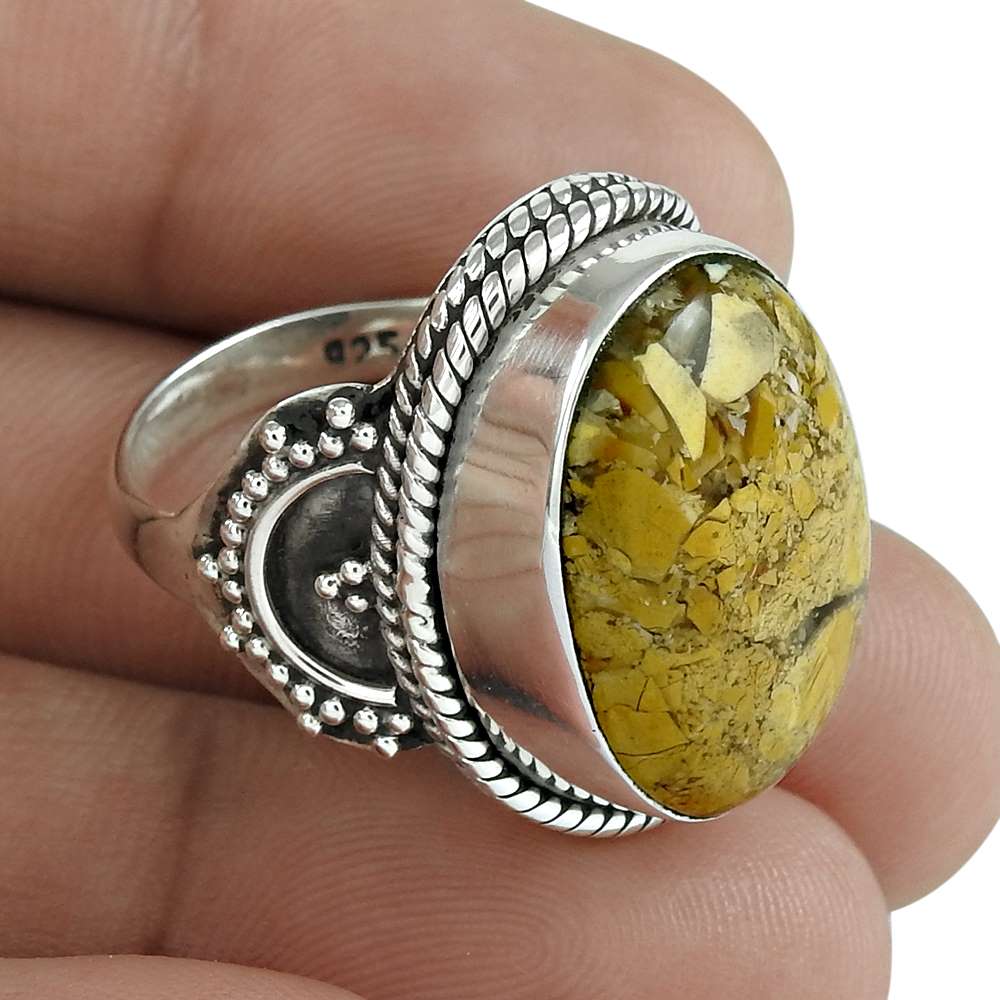 Natural Picture Jasper 925 Silver Solitaire Boho Mothers Day Gift Ring Size 7.5 A1