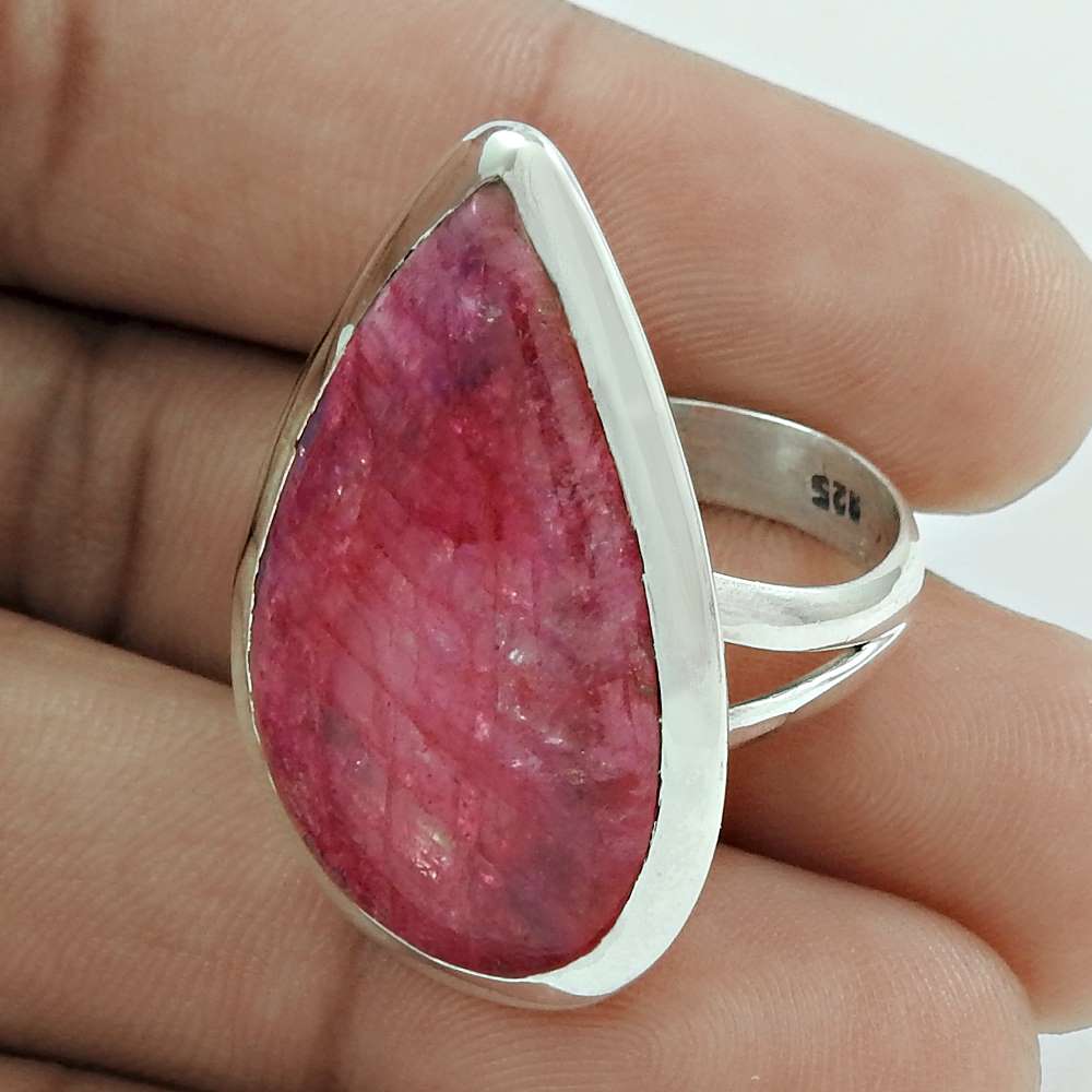 Gift For Her 925 Silver Natural Fuchsite Solitaire Ethnic Ring Size 8 R1