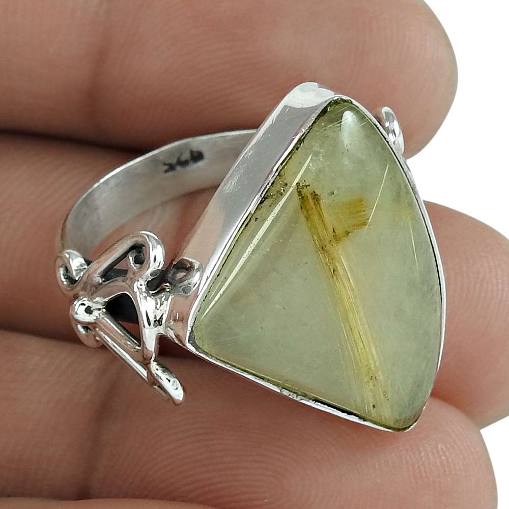 Natural Rutilated Quartz Gemstone Statement Ring Size 8 925 Silver For Women D2