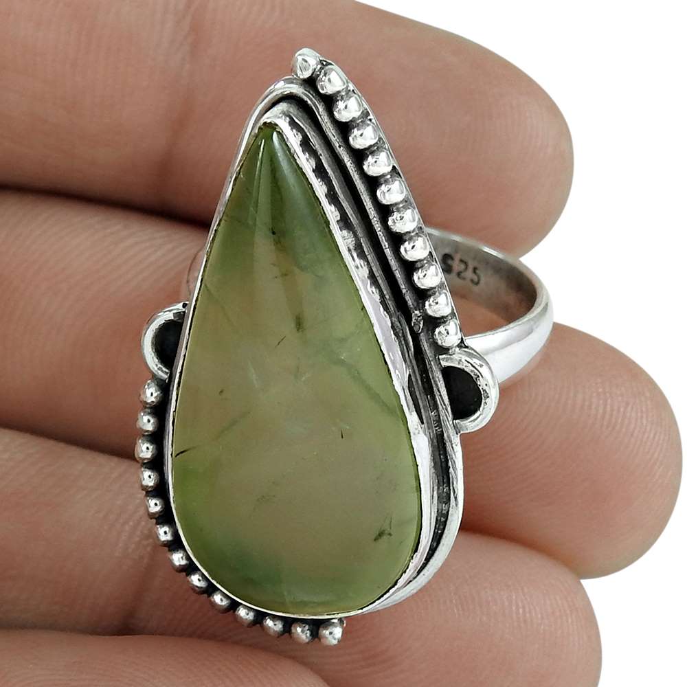Natural Prehnite Gemstone Cocktail Ring Size 8 925 Sterling Silver Jewelry E2