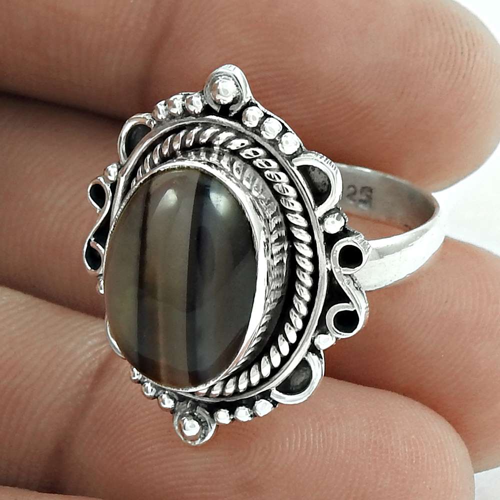 Natural Onyx Gemstone Statement Ring Size 8 925 Sterling Silver Jewelry H2