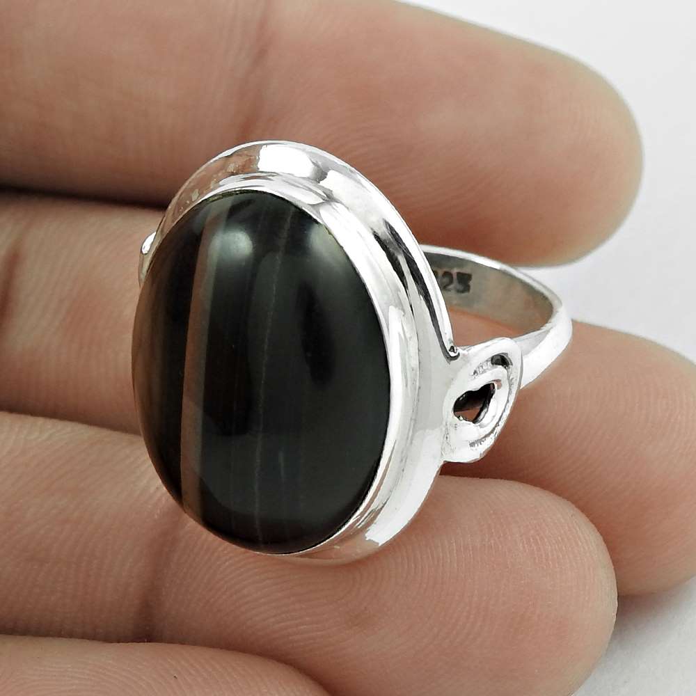 Natural Onyx Gemstone Solitaire Ring Size 8 925 Sterling Silver Jewelry F8
