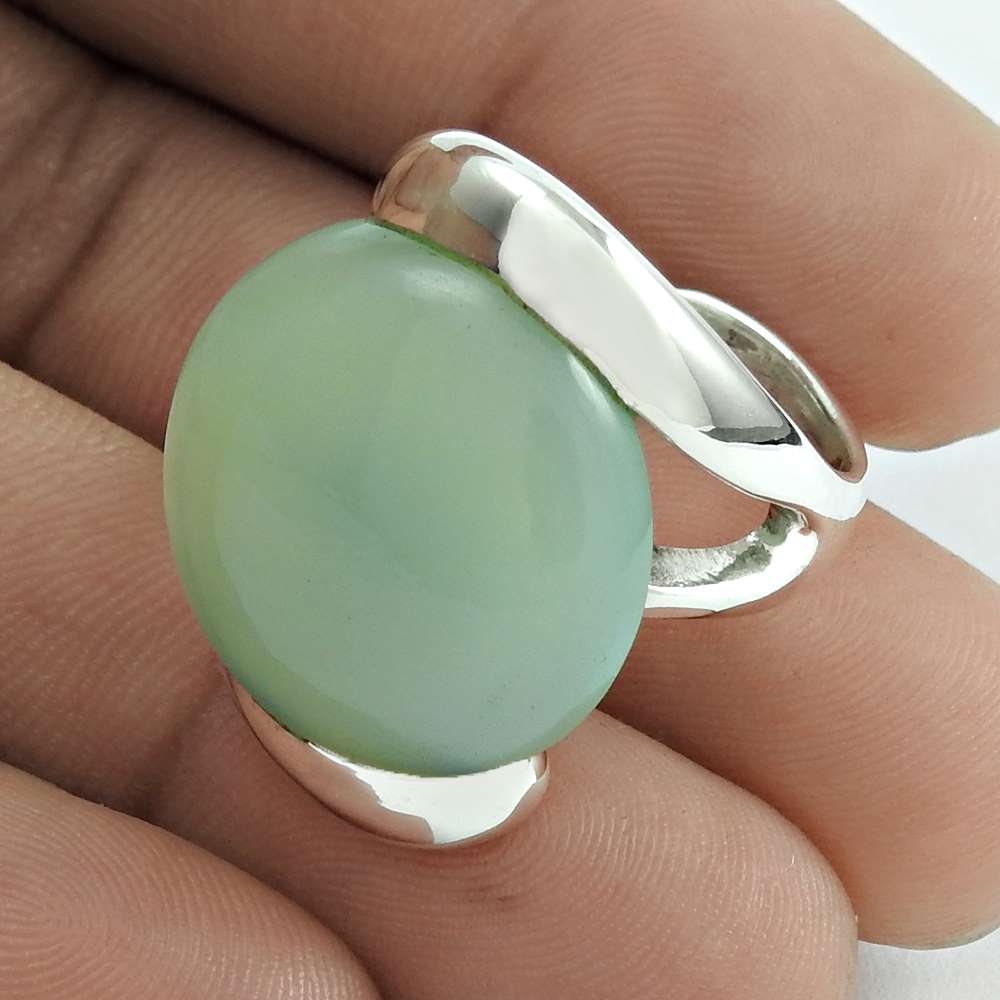 Mothers Day Gift Natural Chalcedony Solitaire Ring Size 8 925 Sterling Silver C5