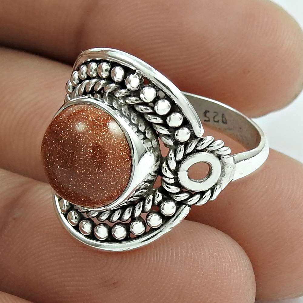 Wedding Gift For Her 925 Silver Natural Sunstone Statement Boho Ring Size 8 T10