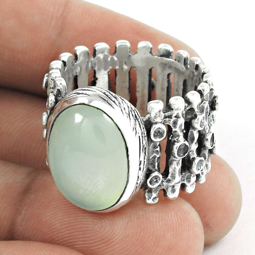 Gift For Her 925 Silver Natural Chalcedony Statement Boho Ring U6